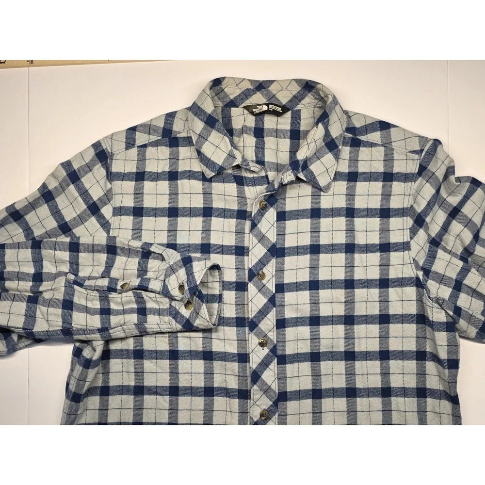 The North Face Mens Size L Long Sleeve Blue Checked Plaid Flannel Button‎ Up